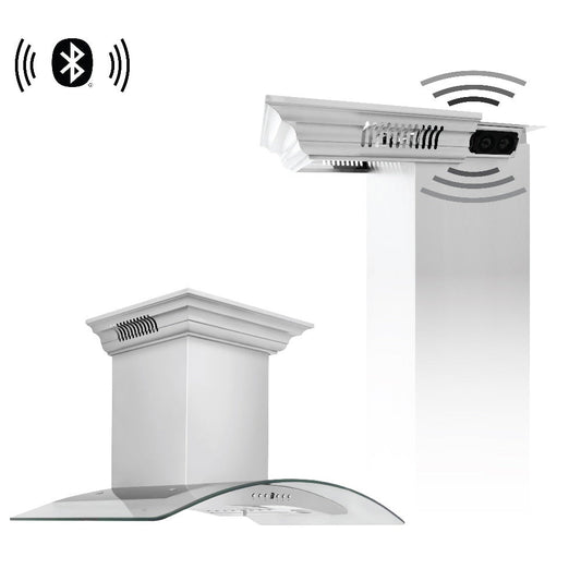 ZLINE 30 in. CrownSound™ Ducted Vent Wall Mount Range Hood in Stainless Steel and Glass with Built-in Bluetooth Speakers (KN4CRN-BT-30)