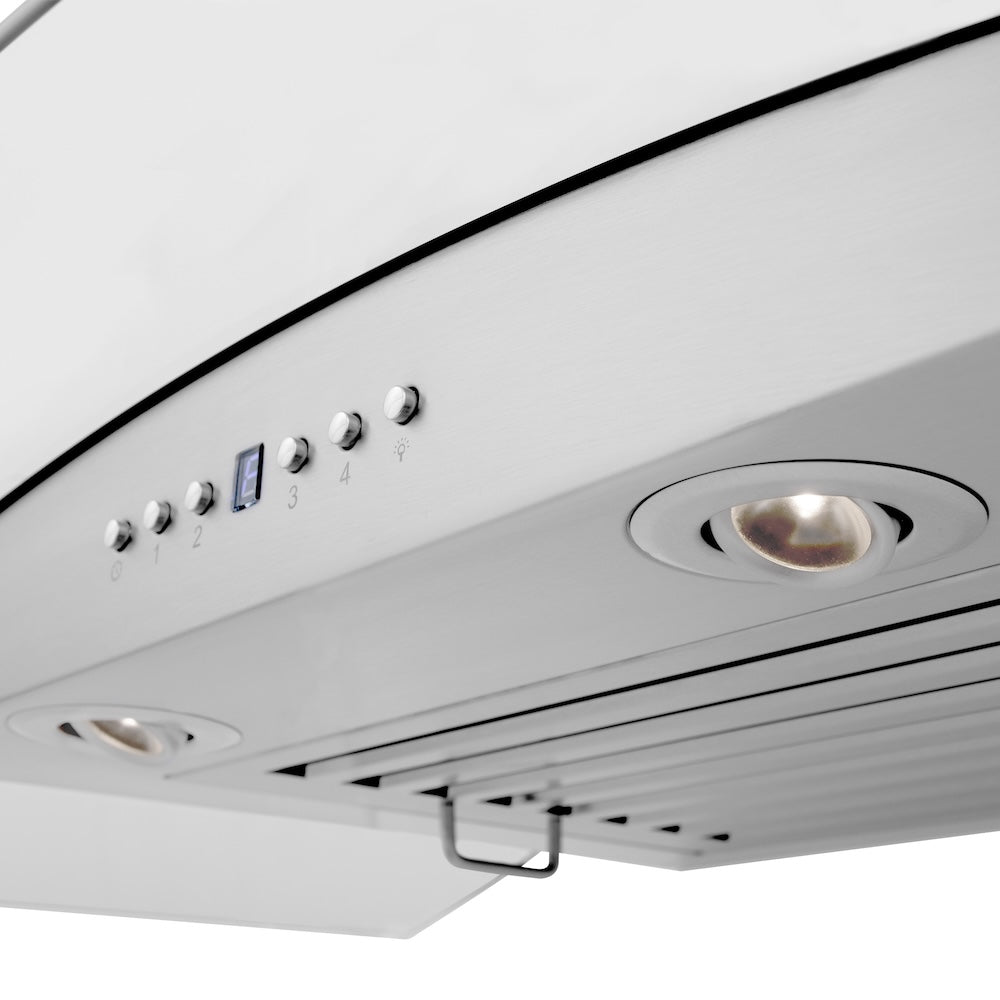 ZLINE 36 in. CrownSound™ Ducted Vent Wall Mount Range Hood in Stainless Steel and Glass with Built-in Bluetooth Speakers (KZCRN-BT-36)