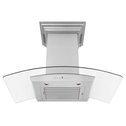 ZLINE 36 in. CrownSound™ Ducted Vent Wall Mount Range Hood in Stainless Steel and Glass with Built-in Bluetooth Speakers (KZCRN-BT-36)