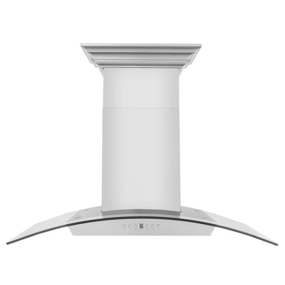ZLINE 36 in. CrownSound™ Ducted Vent Wall Mount Range Hood in Stainless Steel and Glass with Built-in Bluetooth Speakers (KZCRN-BT-36)