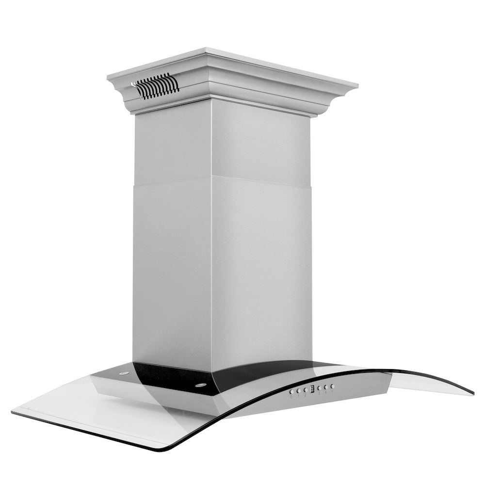 ZLINE 36 in. CrownSound™ Ducted Vent Wall Mount Range Hood in Stainless Steel and Glass with Built-in Bluetooth Speakers (KZCRN-BT-36)