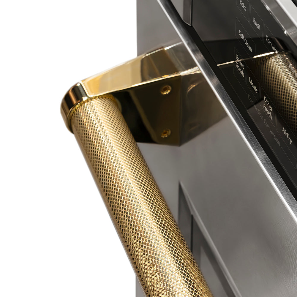 ZLINE Autograph Edition 30 in. Professional True Convection Double Wall Oven with Air Fry and Self Clean in Stainless Steel with Polished Gold Helix Handles (WADZ-30-KG)