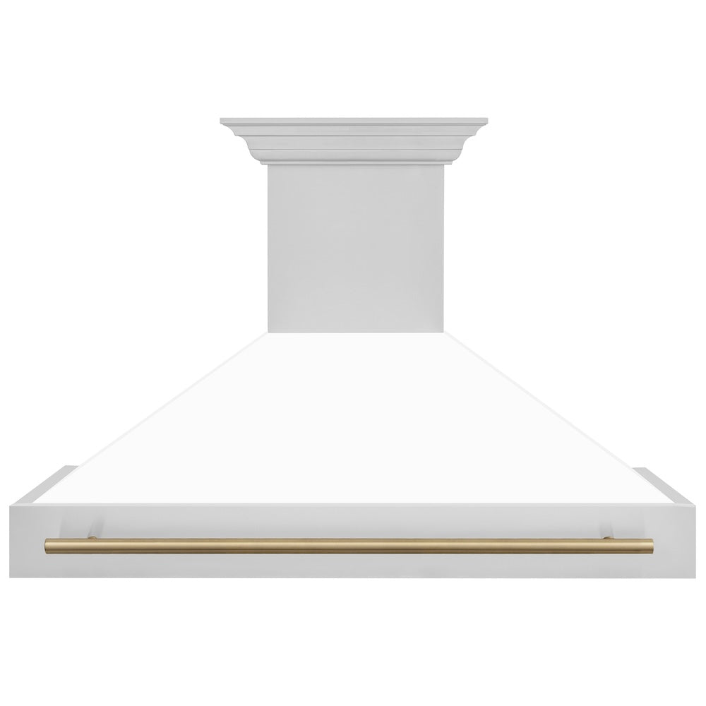 ZLINE Autograph Edition 48 in. Stainless Steel Range Hood with White Matte Shell and Champagne Bronze Handle (8654STZ-WM48-CB)