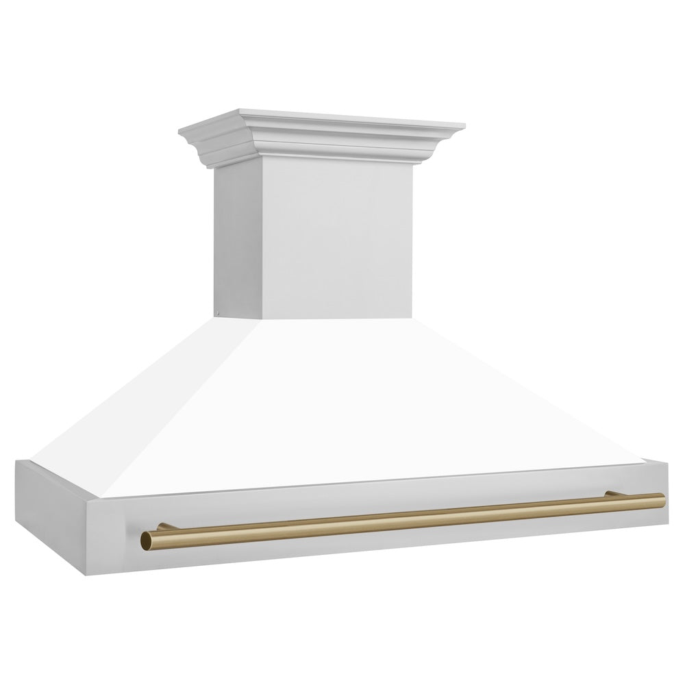 ZLINE Autograph Edition 48 in. Stainless Steel Range Hood with White Matte Shell and Champagne Bronze Handle (8654STZ-WM48-CB)