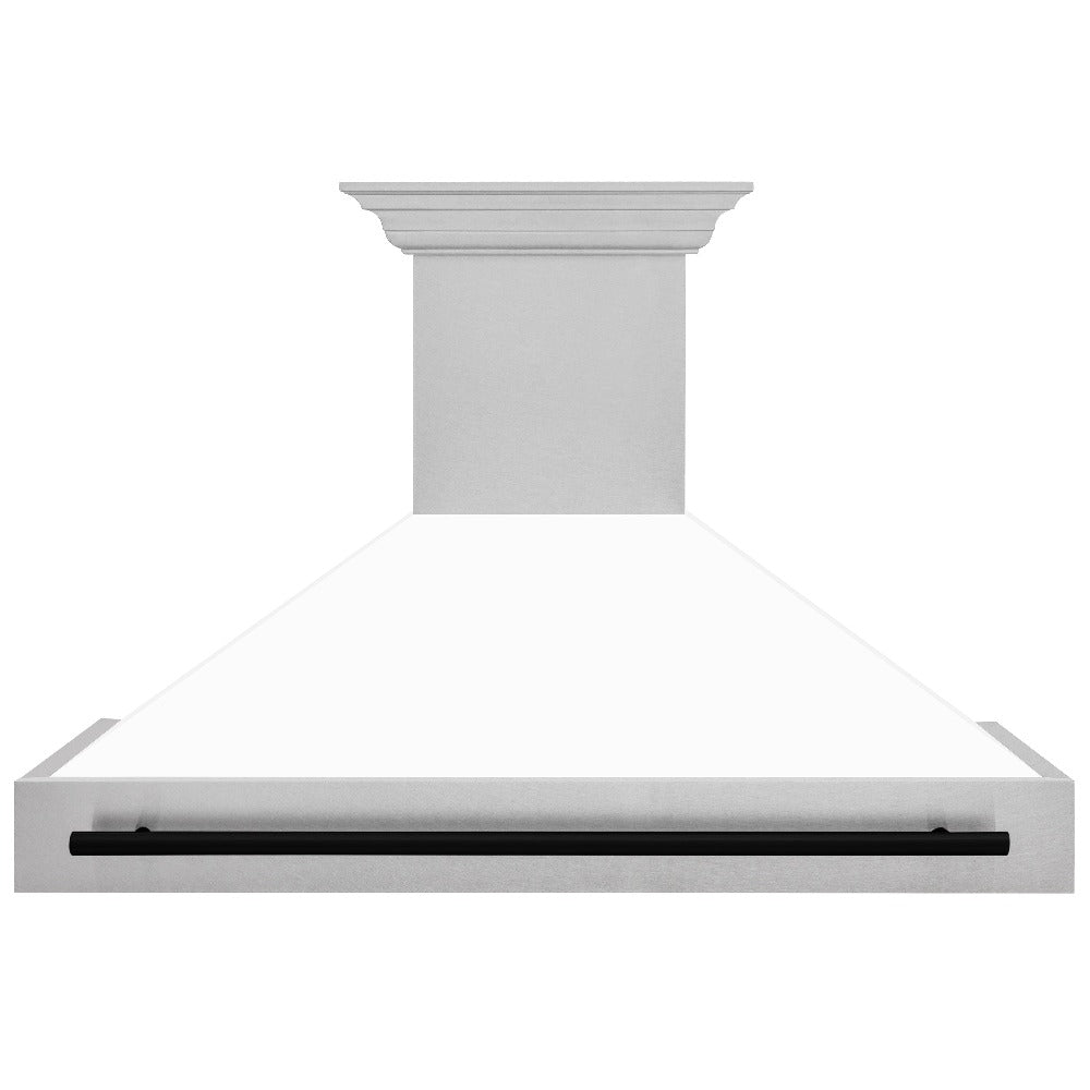 ZLINE Autograph Edition 48 in. Satin Stainless Steel Wall Mount Range Hood with White Matte Shell and Matte Black Handle (8654SNZ-WM48-MB)