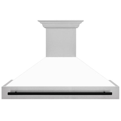 ZLINE Autograph Edition 48 in. Satin Stainless Steel Wall Mount Range Hood with White Matte Shell and Matte Black Handle (8654SNZ-WM48-MB)
