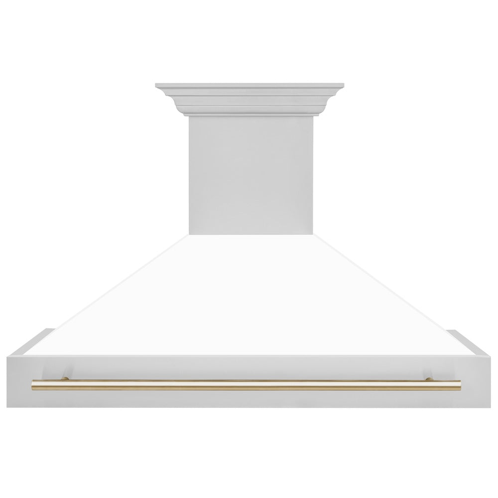 ZLINE Autograph Edition 48 in. Stainless Steel Range Hood with White Matte Shell and Polished Gold Handle (8654STZ-WM48-G)