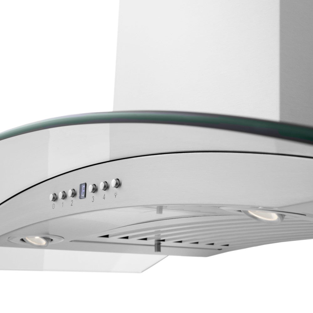 ZLINE 30 in. CrownSound™ Ducted Vent Wall Mount Range Hood in Stainless Steel and Glass with Built-in Bluetooth Speakers (KN4CRN-BT-30)