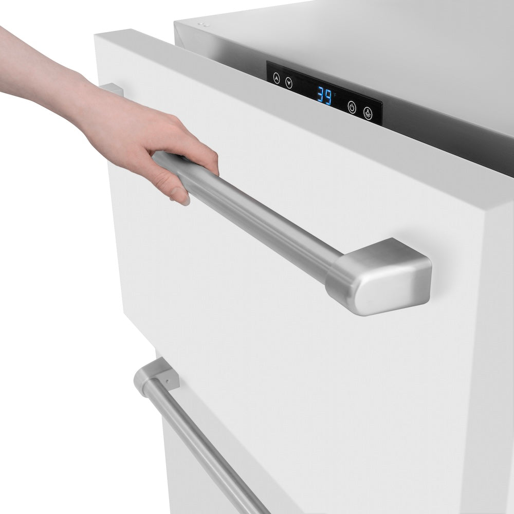 ZLINE 24 in. Touchstone 168 Can Outdoor-Rated Dual Refrigerator Drawer with White Matte Doors (RDSO-WM-24)
