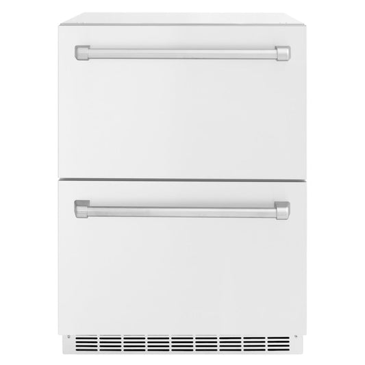 ZLINE 24 in. Touchstone 168 Can Outdoor-Rated Dual Refrigerator Drawer with White Matte Doors (RDSO-WM-24)