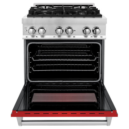 ZLINE 30 in. 4.0 cu. ft. Legacy Dual Fuel Range with 4 Burner Gas Cooktop and Electric Convection Oven in Stainless Steel and Red Matte Door (RA-RM-30)