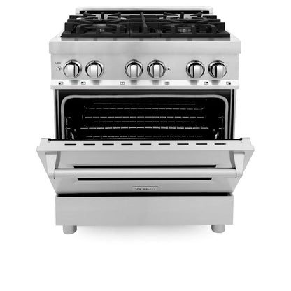 ZLINE 30 in. Kitchen Package with Stainless Steel Dual Fuel Range, Range Hood, Microwave Drawer and Tall Tub Dishwasher (4KP-RARH30-MWDWV)