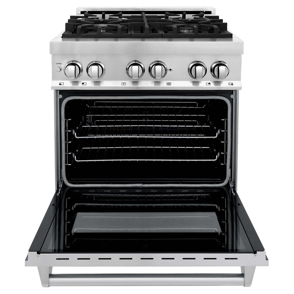 ZLINE Kitchen Package with Stainless Steel 30 in. Dual Fuel Range, 30 in. Over-the-Range Microwave, and 24 in. Dishwasher (3KP-RAOTR30-DW)