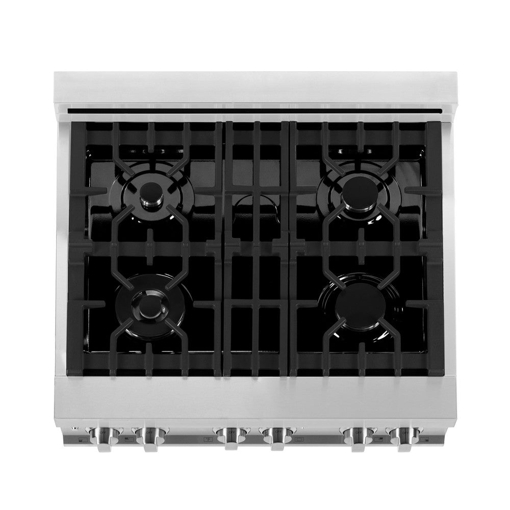 ZLINE 30 in. Kitchen Package with Stainless Steel Dual Fuel Range with Red Matte Door and Convertible Vent Range Hood (2KP-RARMRH30)