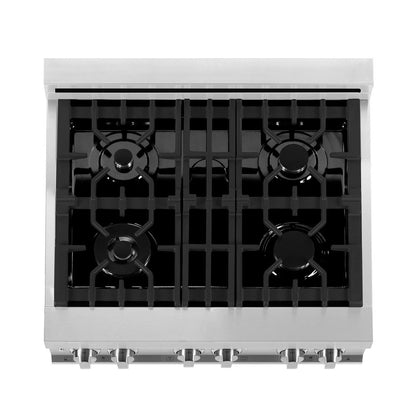 ZLINE 30 in. Kitchen Package with Stainless Steel Dual Fuel Range with Red Matte Door and Convertible Vent Range Hood (2KP-RARMRH30)