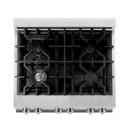 ZLINE 30 in. 4.0 cu. ft. Legacy Dual Fuel Range with 4 Burner Gas Cooktop and Electric Convection Oven in Stainless Steel and Red Matte Door (RA-RM-30)