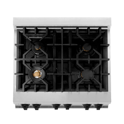 ZLINE Autograph Edition Kitchen Package with Stainless Steel 30 in. Dual Fuel Range, 30 in. Range Hood, and 24 in. Dishwasher with Matte Black Accents (3AKP-RARHDWM30-MB)