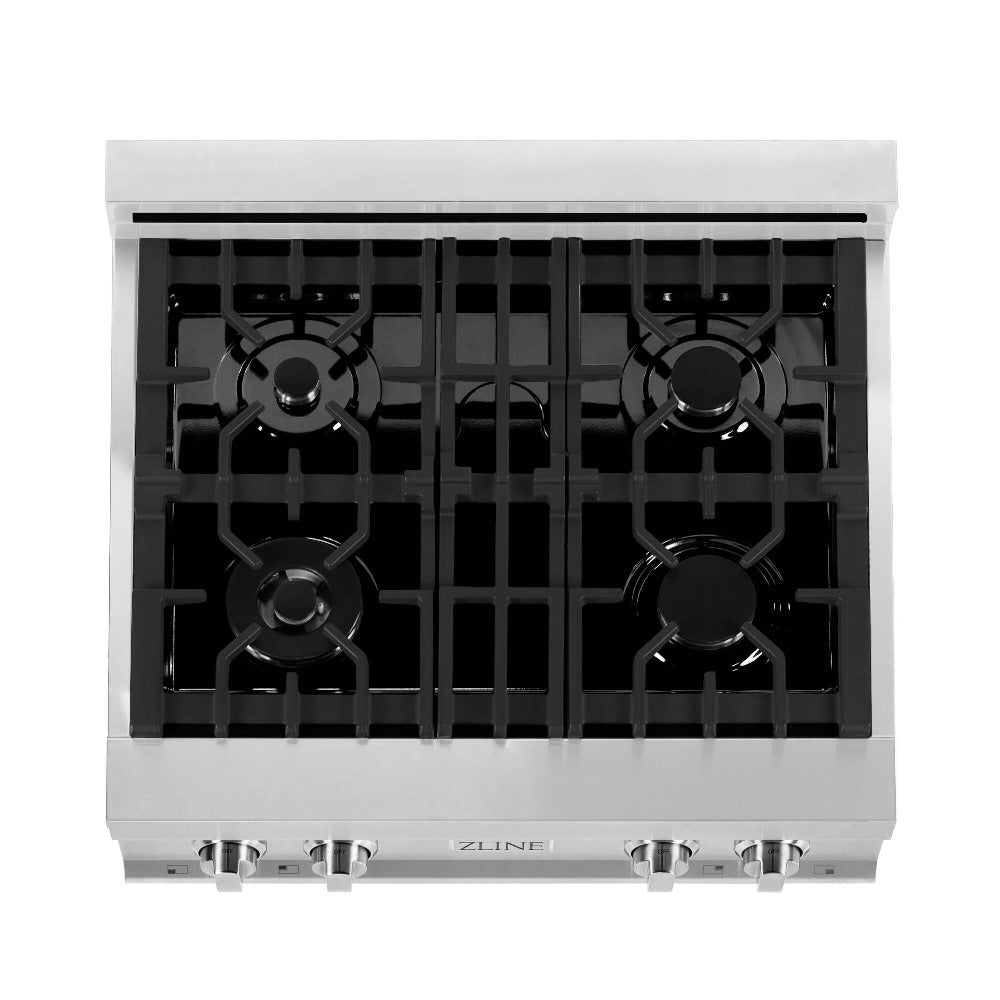 ZLINE Kitchen Package with Refrigerator, 30 in. Stainless Steel Rangetop, 30 in. Range Hood, 30 in. Single Wall Oven and 24 in. Tall Tub Dishwasher (5KPR-RTRH30-AWSDWV)