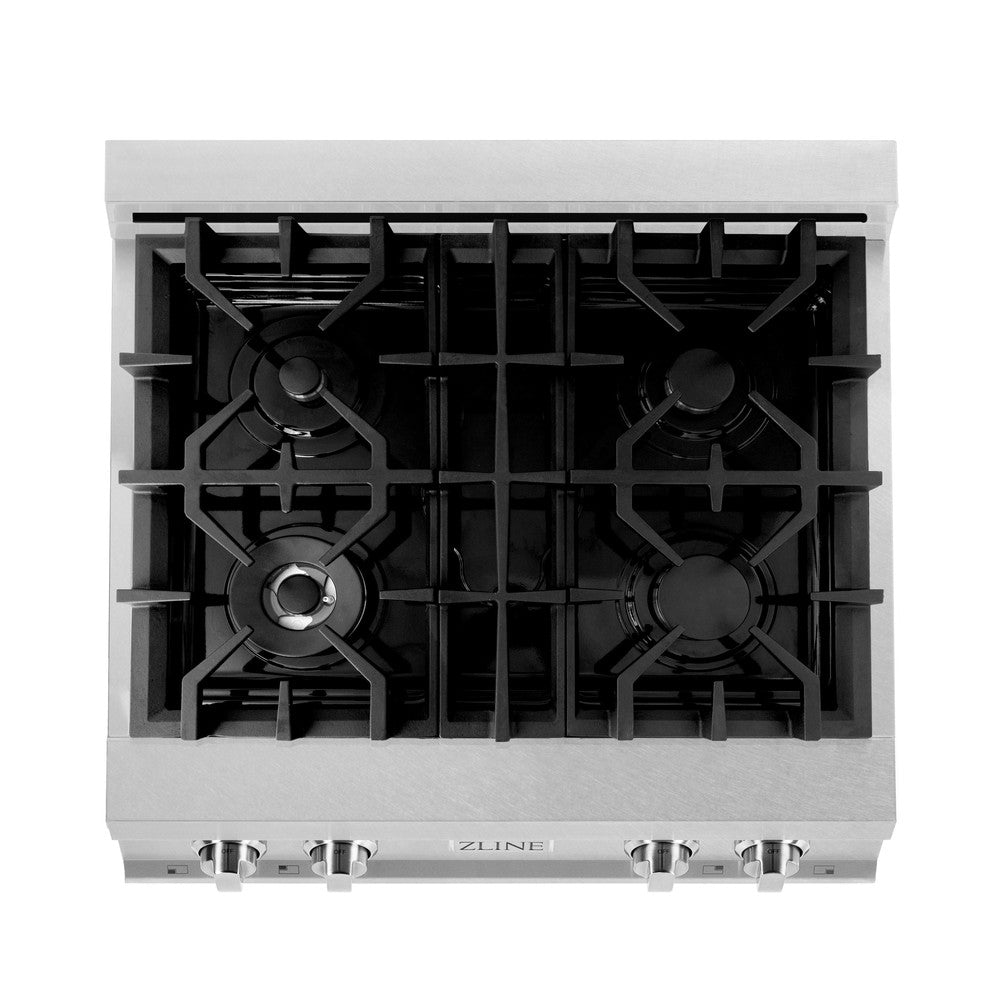ZLINE Kitchen Package with 30 in. Satin Stainless Steel Rangetop and 30 in. Over The Range Microwave with Modern Handle (2KP-RTSOTR30)