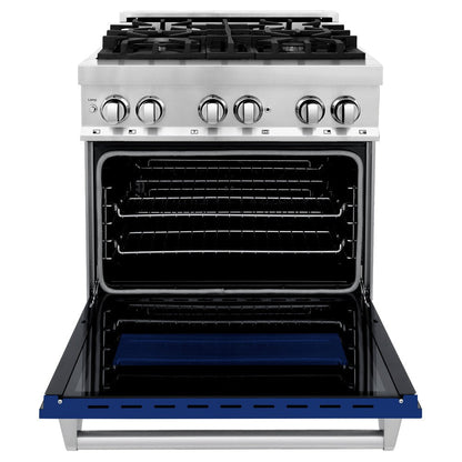 ZLINE 30 in. 4.0 cu. ft. Legacy Dual Fuel Range with 4 Burner Gas Cooktop and Electric Convection Oven in Stainless Steel and Blue Gloss Door (RA-BG-30)
