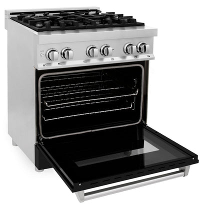ZLINE 30 in. 4.0 cu. ft. Legacy Dual Fuel Range with 4 Burner Gas Cooktop and Electric Convection Oven in Stainless Steel and Black Matte Door (RA-BLM-30)