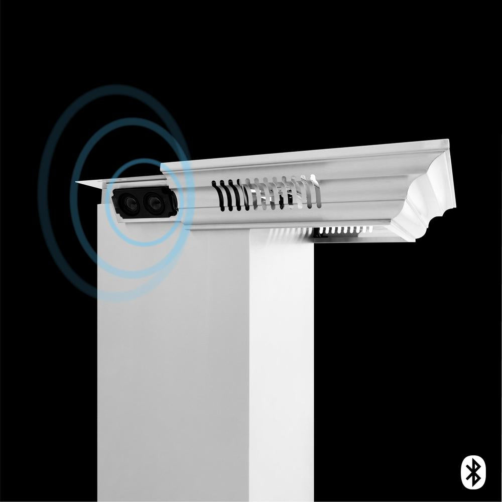 ZLINE 36 in. CrownSound™ Ducted Vent Wall Mount Range Hood in Stainless Steel with Built-in Bluetooth Speakers (667CRN-BT-36)