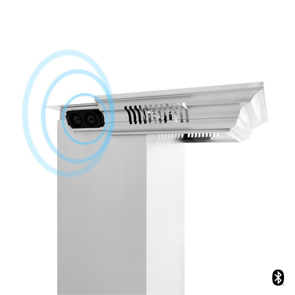 ZLINE 48 in. CrownSound™ Ducted Vent Wall Mount Range Hood in Stainless Steel and Glass with Built-in Bluetooth Speakers (KN4CRN-BT-48)