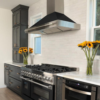 ZLINE 48 in. Convertible Stainless Steel Range Hood with Black Matte Shell and Stainless Steel Handle (KB4STX-BLM-48)