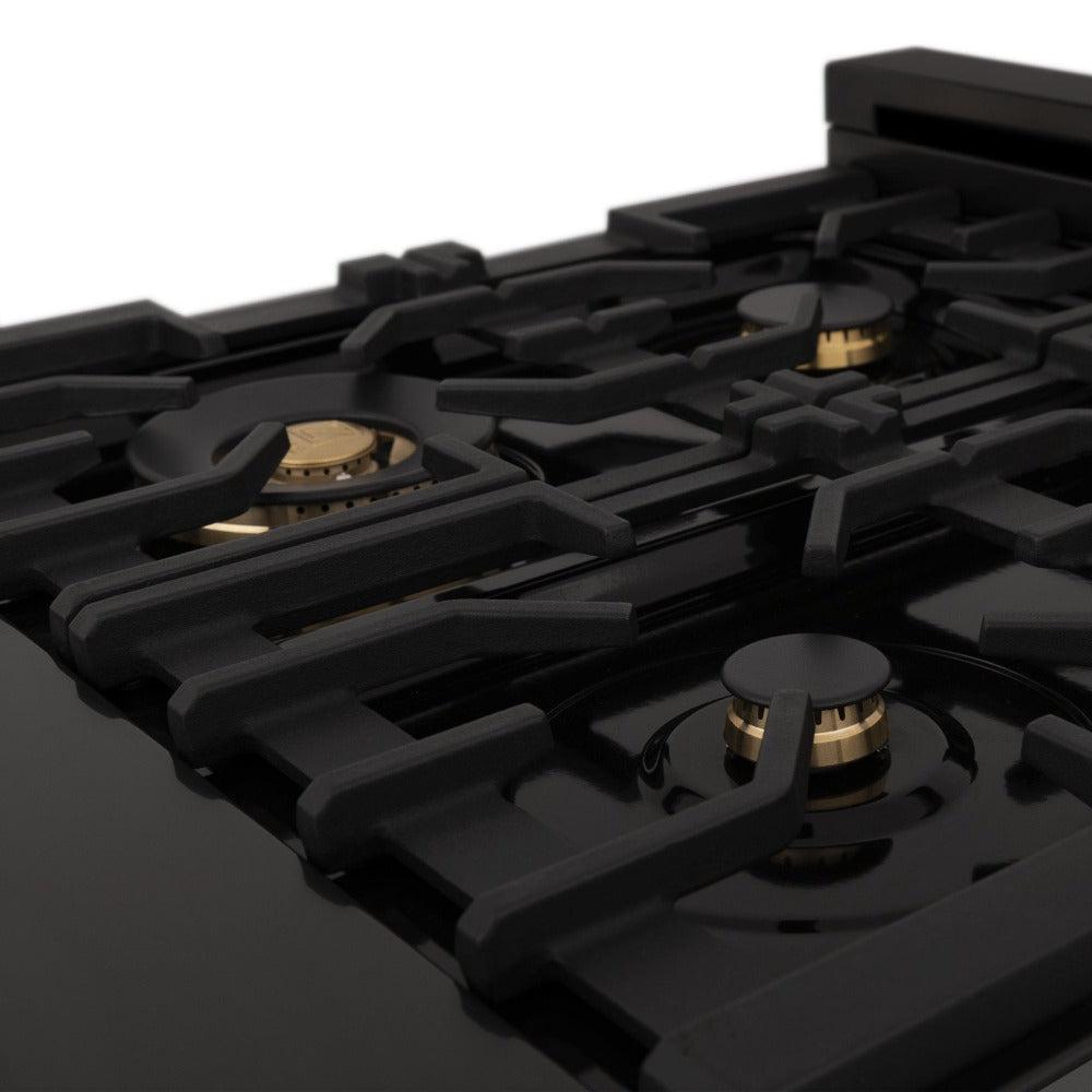 ZLINE Autograph Edition 30 in. 4.0 cu. ft. Legacy Dual Fuel Range with 4 Burner Gas Cooktop and Electric Convection Oven in Black Stainless Steel and Champagne Bronze Accents (RABZ-30-CB)