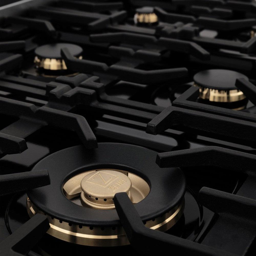 ZLINE Autograph Edition 36 in. 4.6 cu. ft. Legacy Dual Fuel Range with 6 Burner Gas Cooktop and Electric Convection Oven in Stainless Steel and Polished Gold Accents (RAZ-36-G)