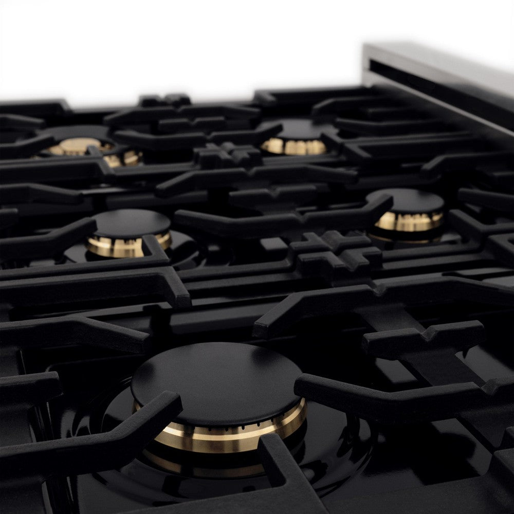 ZLINE Autograph Edition 36 in. 4.6 cu. ft. Legacy Dual Fuel Range with 6 Burner Gas Cooktop and Electric Convection Oven in Stainless Steel and Matte Black Accents (RAZ-36-MB)