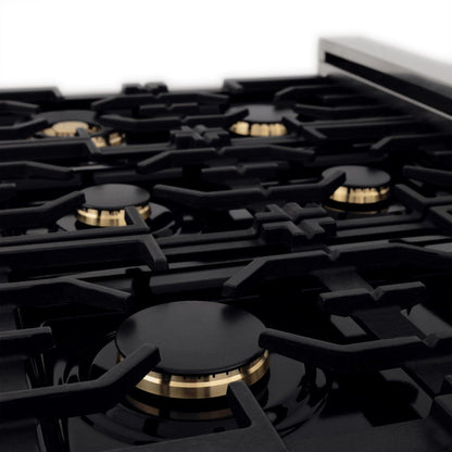 ZLINE Autograph Edition 36 in. 4.6 cu. ft. Legacy Dual Fuel Range with 6 Burner Gas Cooktop and Electric Convection Oven in Stainless Steel and Matte Black Accents (RAZ-36-MB)