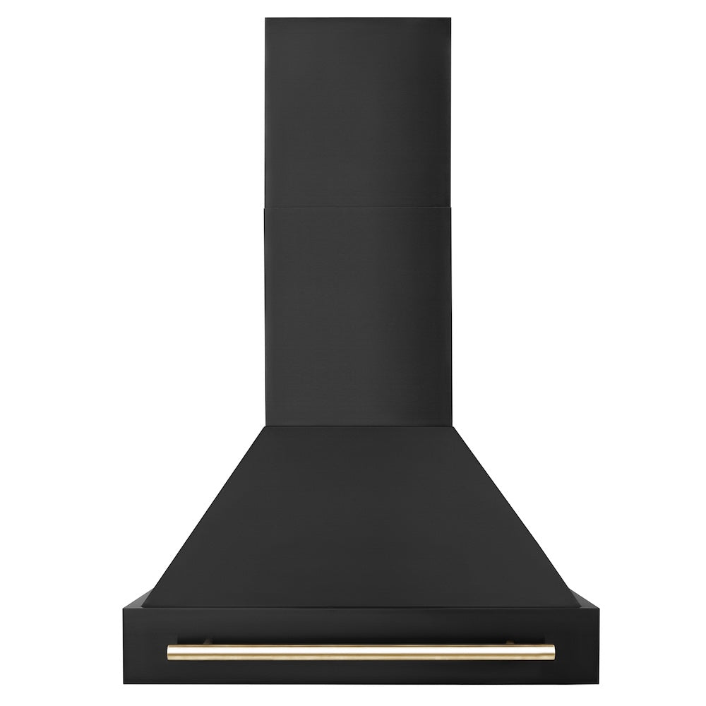 ZLINE Autograph Edition 30 in. Black Stainless Steel Range Hood with Polished Gold Handle (BS655Z-30-G)
