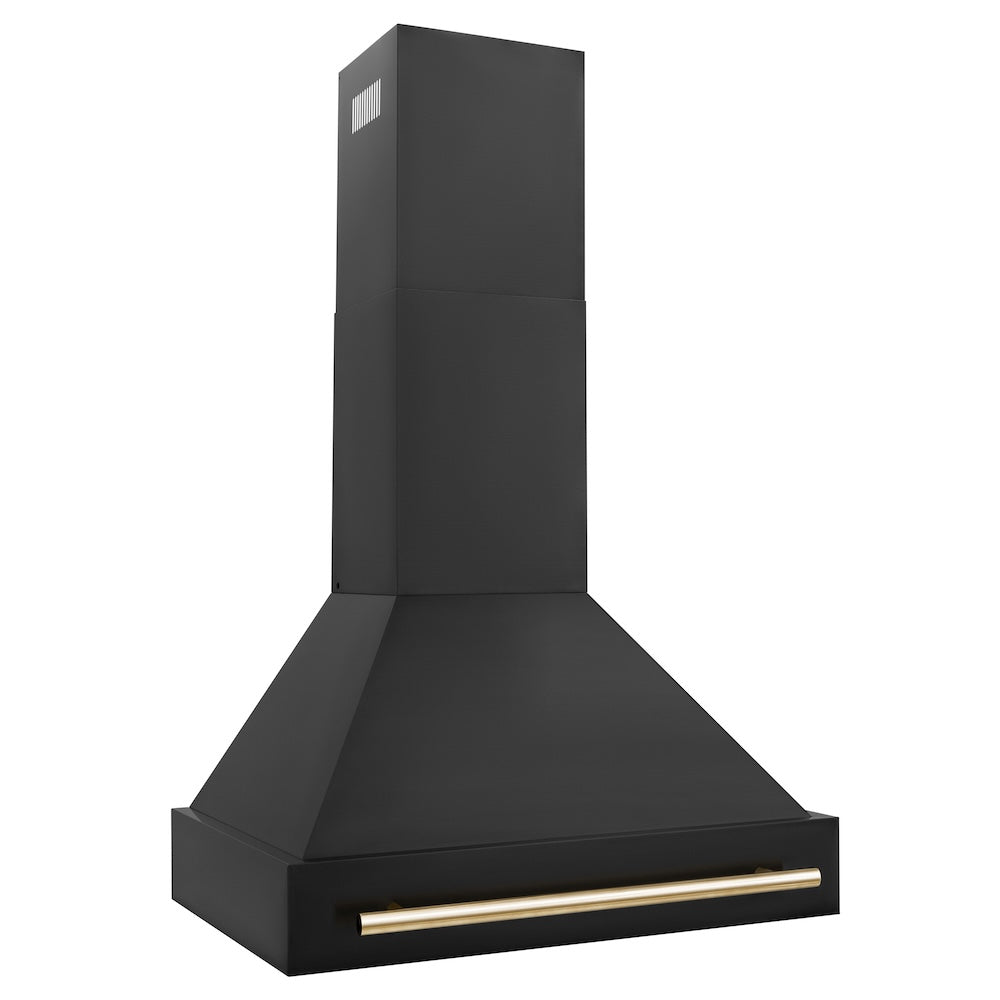 ZLINE Autograph Edition 30 in. Black Stainless Steel Range Hood with Polished Gold Handle (BS655Z-30-G)