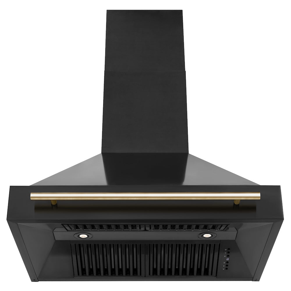 ZLINE Autograph Edition 36 in. Black Stainless Steel Range Hood with Polished Gold Handle (BS655Z-36-G)