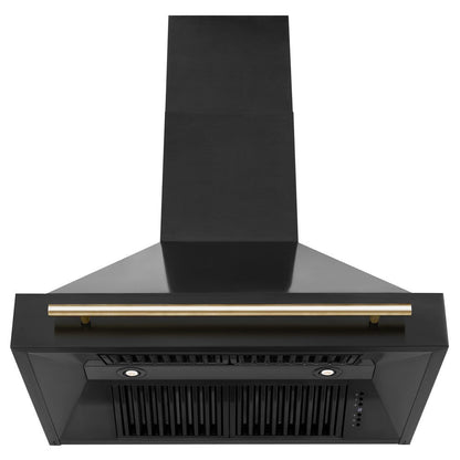 ZLINE Autograph Edition 36 in. Kitchen Package with Black Stainless Steel Dual Fuel Range and Range Hood with Polished Gold Accents (2AKP-RABRH36-G)