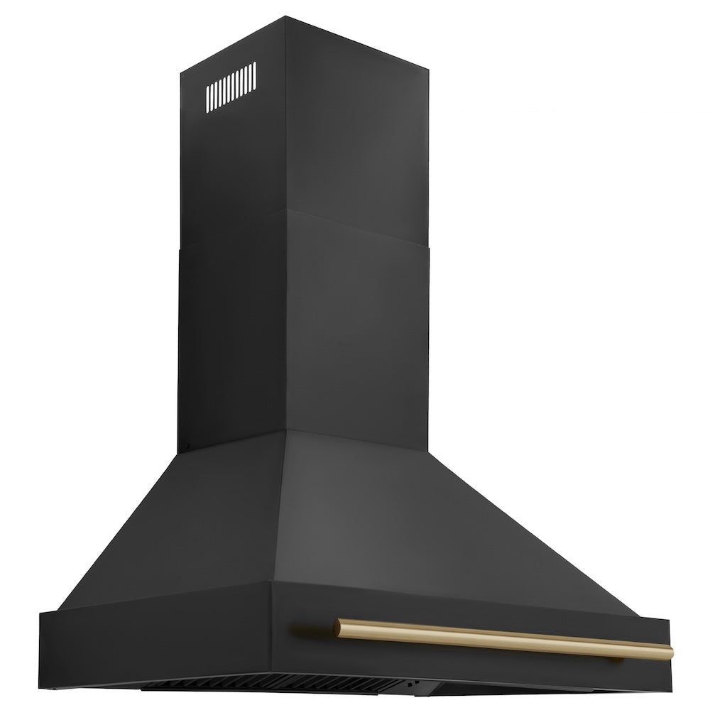 ZLINE Autograph Edition 36 in. Black Stainless Steel Range Hood with Champagne Bronze Handle (BS655Z-36-CB)