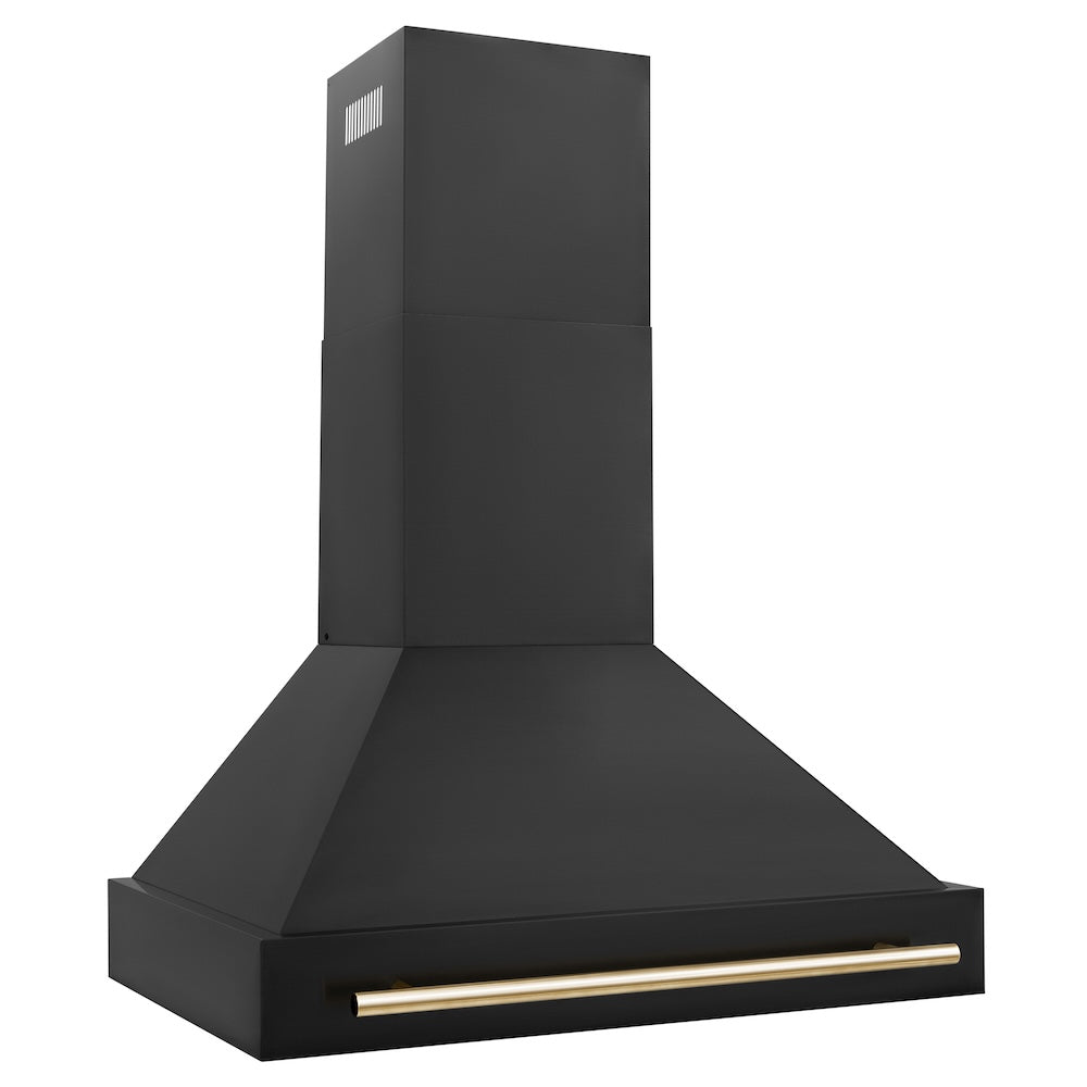 ZLINE Autograph Edition 36 in. Black Stainless Steel Range Hood with Polished Gold Handle (BS655Z-36-G)