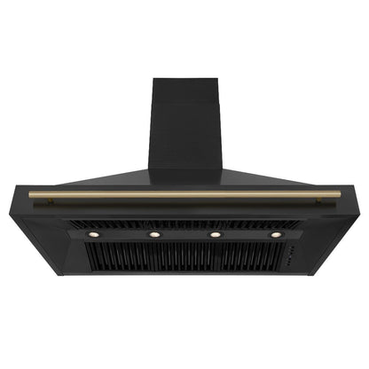 ZLINE Autograph Edition 48 in. Kitchen Package with Black Stainless Steel Dual Fuel Range, Range Hood, Dishwasher and Refrigerator with Champagne Bronze Accents (4AKPR-RABRHDWV48-CB)