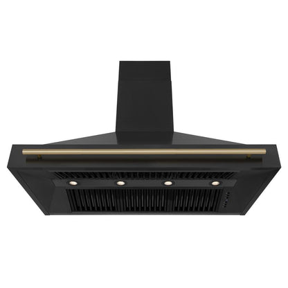 ZLINE Autograph Edition 48 in. Kitchen Package with Black Stainless Steel Dual Fuel Range, Range Hood and Dishwasher with Champagne Bronze Accents (3AKP-RABRHDWV48-CB)