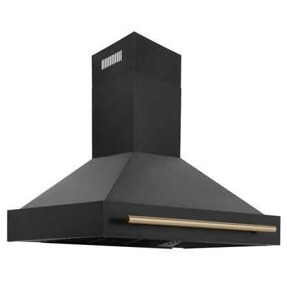 ZLINE Autograph Edition 48 in. Kitchen Package with Black Stainless Steel Dual Fuel Range, Range Hood, Dishwasher and Refrigerator with Champagne Bronze Accents (4AKPR-RABRHDWV48-CB)