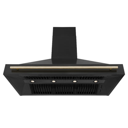 ZLINE Autograph Edition 48 in. Kitchen Package with Black Stainless Steel Dual Fuel Range, Range Hood, Dishwasher and Refrigerator Including External Water Dispenser with Polished Gold Accents (4AKPR-RABRHDWV48-G)