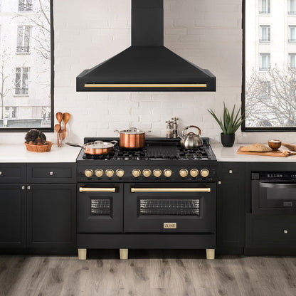 ZLINE Autograph Edition 48 in. Black Stainless Steel Range Hood with Polished Gold Handle (BS655Z-48-G)