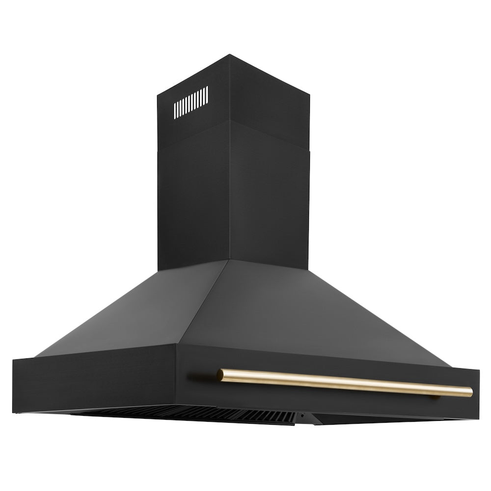 ZLINE Autograph Edition 48 in. Black Stainless Steel Range Hood with Polished Gold Handle (BS655Z-48-G)