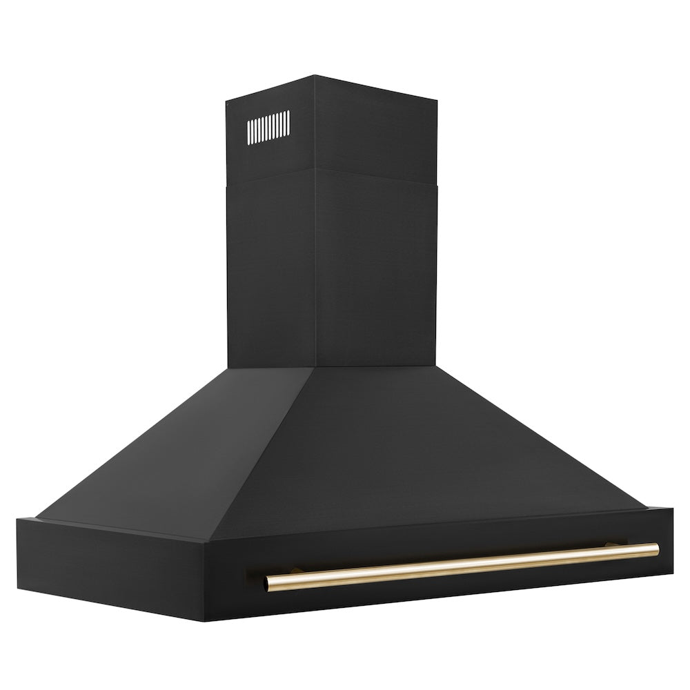 ZLINE Autograph Edition 48 in. Black Stainless Steel Range Hood with Polished Gold Handle (BS655Z-48-G)