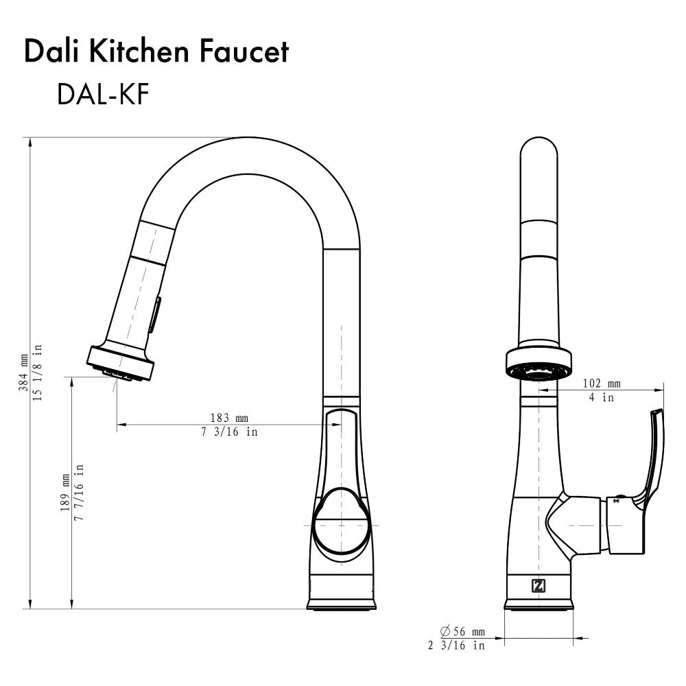 ZLINE Autograph Edition Dali Pull Down Single Handle Kitchen Faucet in Matte Black (DAL-KF-MB)