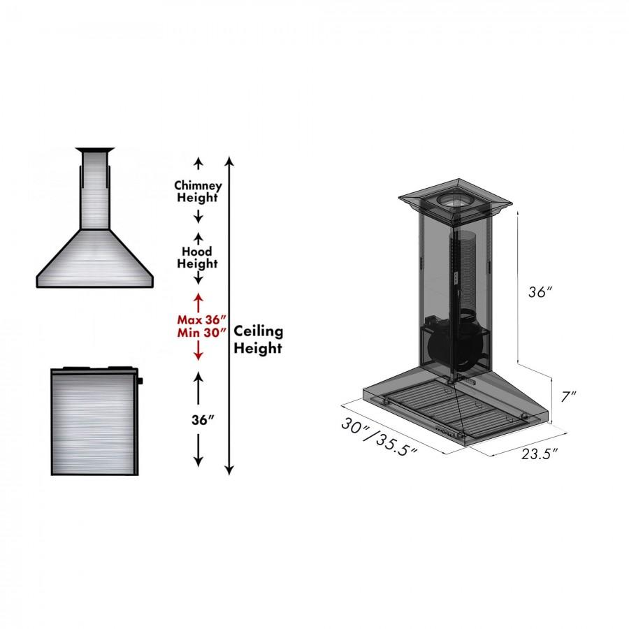 ZLINE 36 in. Designer Series Hand Hammered Copper Convertible Vent Island Mount Range Hood (8GL2Hi-36)