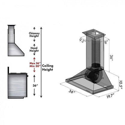 ZLINE 36 in. Designer Series Hand-Hammered Copper Convertible Vent Wall Mount Range Hood (8KBH-36)