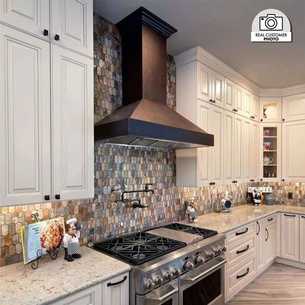ZLINE 48 in. Ducted Vent Designer Series Wall Mount Range Hood in Hand-Hammered Copper and Oil-Rubbed Bronze (655-HBXXX-48)