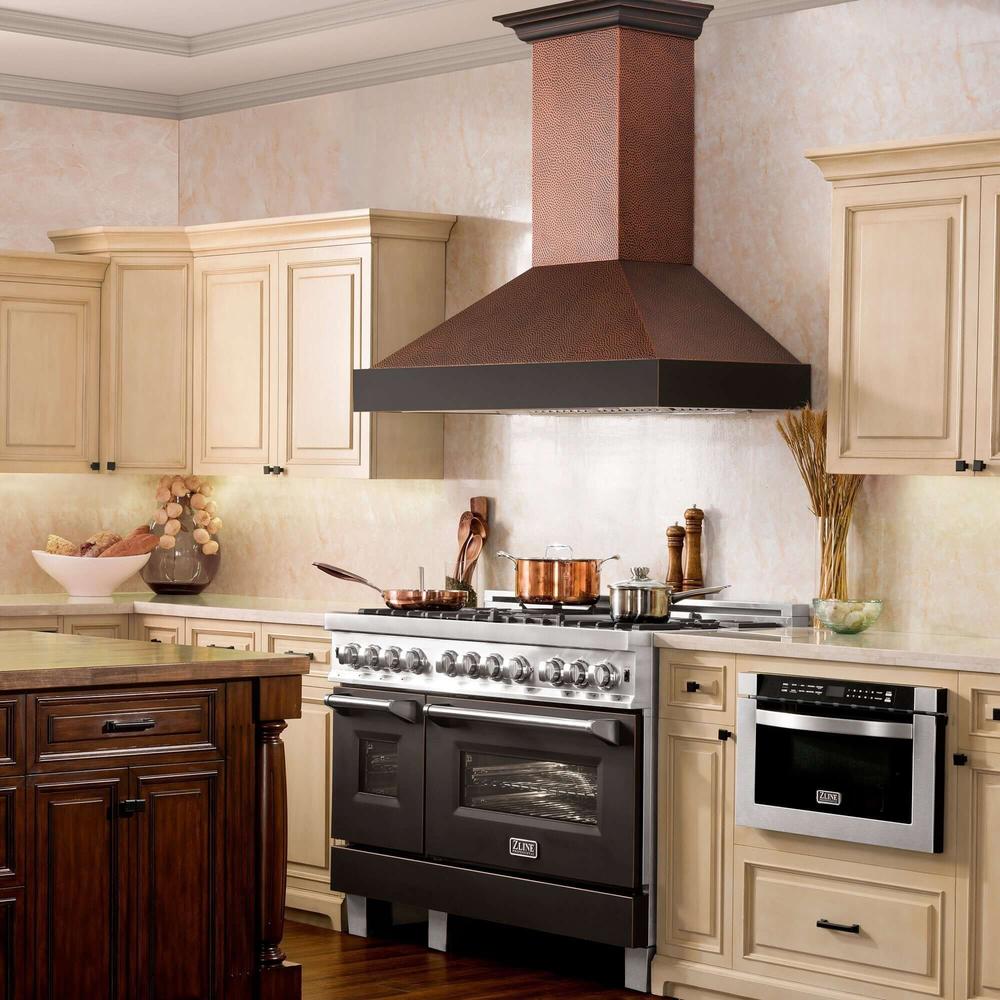 ZLINE 48 in. Ducted Vent Designer Series Wall Mount Range Hood in Hand-Hammered Copper and Oil-Rubbed Bronze (655-HBXXX-48)